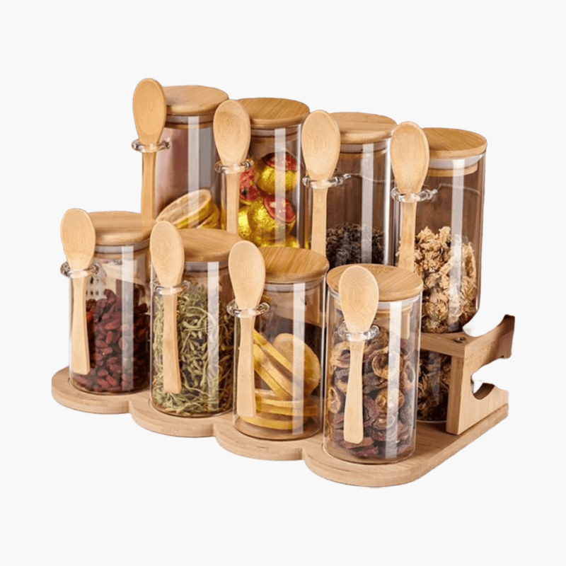 8pc Square Glass Seasoning Jars with Stand 8pc Square Glass Seasoning Jars with Stand