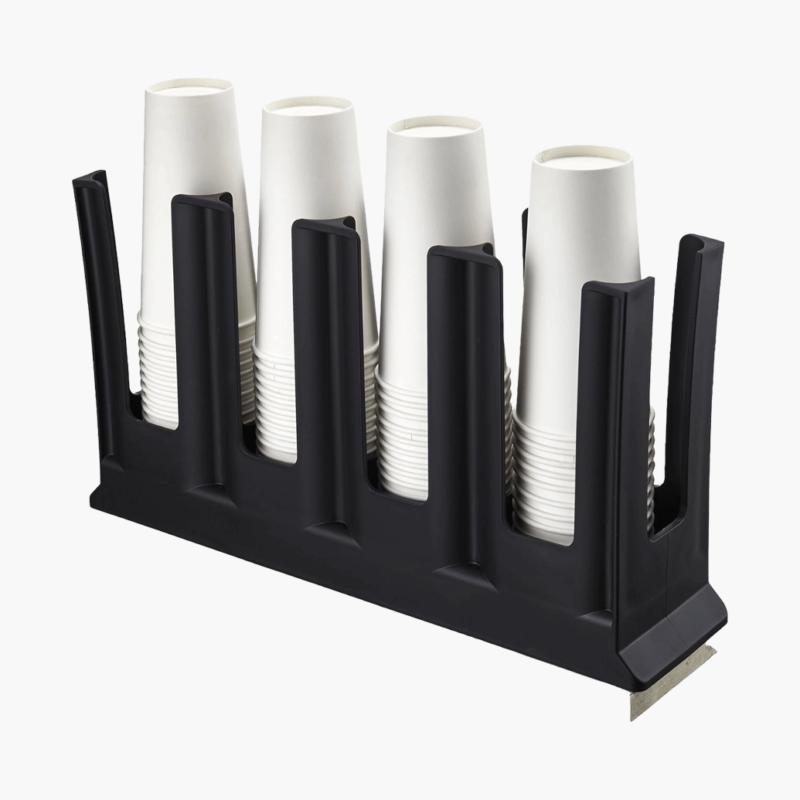 Black Cup Holder & Dispenser – 4 Stack Rack